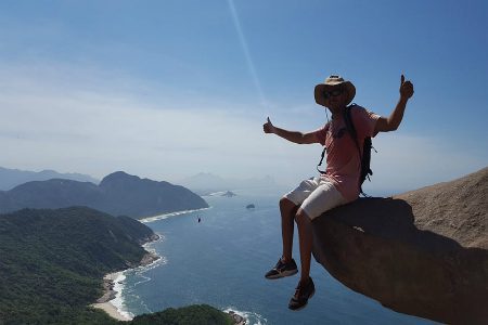 pedra do telegrafo hike Tour rio - famous Pedra do Telégrafo cliff edge viewpoint on guided hiking tour from Rio de Janeiro
