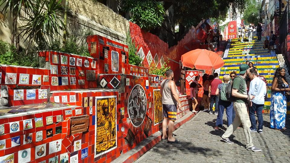 Famous Escadaria Selarón colorful mosaic staircase connecting Lapa to Santa Teresa Rio de Janeiro