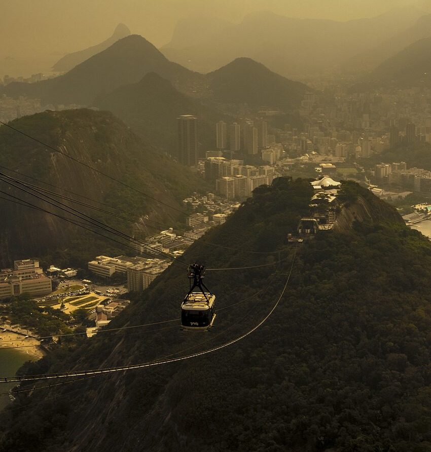 Rio de Janeiro sunset tour with Sugar Loaf and Christ the Redeemer by train capturing vibrant orange sky over Copacabana beach and the iconic cable car experience