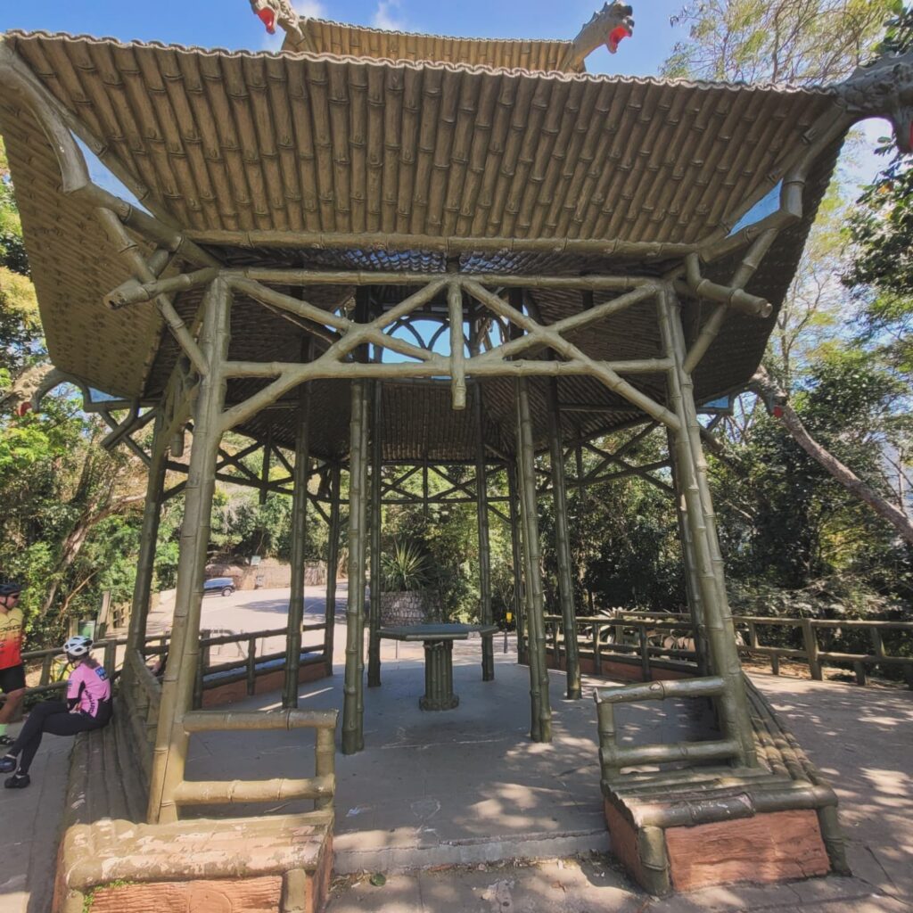 Instagram tour Rio de Janeiro at Vista Chinesa Chinese View pavilion overlooking tropical forest canopy with panoramic views of Rodrigo de Freitas Lagoon and Ipanema