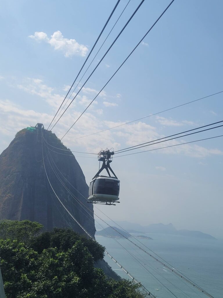 Sugarloaf Mountain cable car crossing to Urca, part of Rio de Janeiro's UNESCO World Heritage landscape