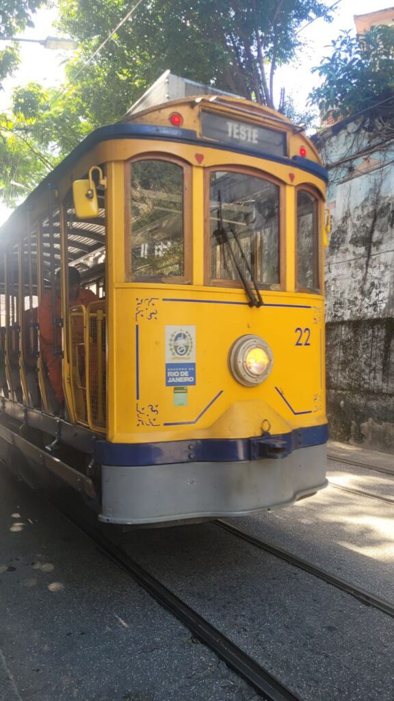 The bondinho climbing through Santa Teresa. Tickets are sold downtown only.