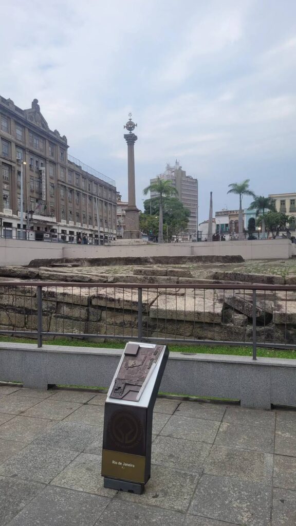 Valongo Wharf archaeological ruins and UNESCO heritage marker in downtown Rio de Janeiro