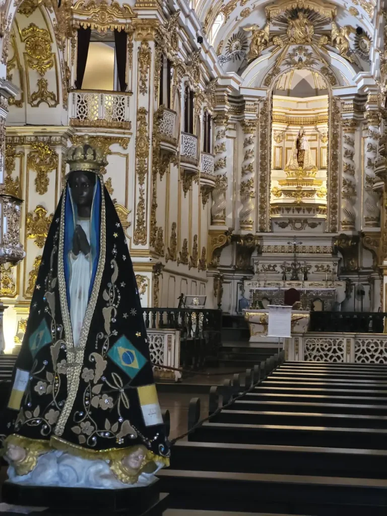 Gilded baroque church interior in downtown Rio de Janeiro, part of the historic center revival