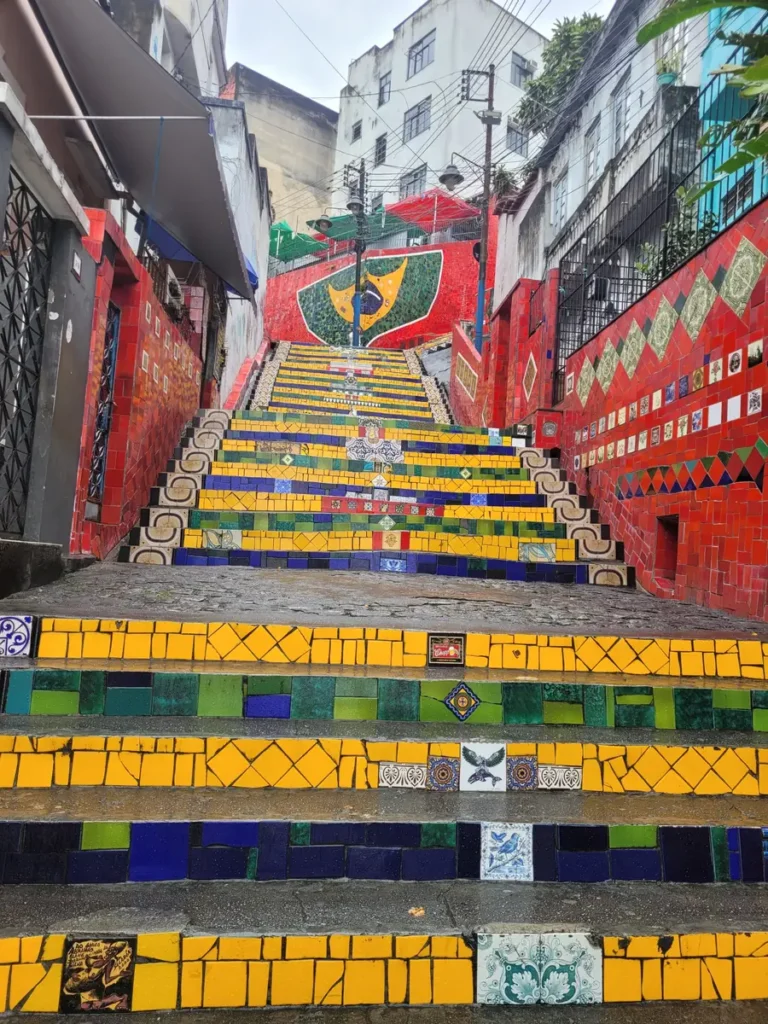 Colorful tiled Selarón Steps in red, yellow, green and blue, connecting Lapa and Santa Teresa in Rio de Janeiro