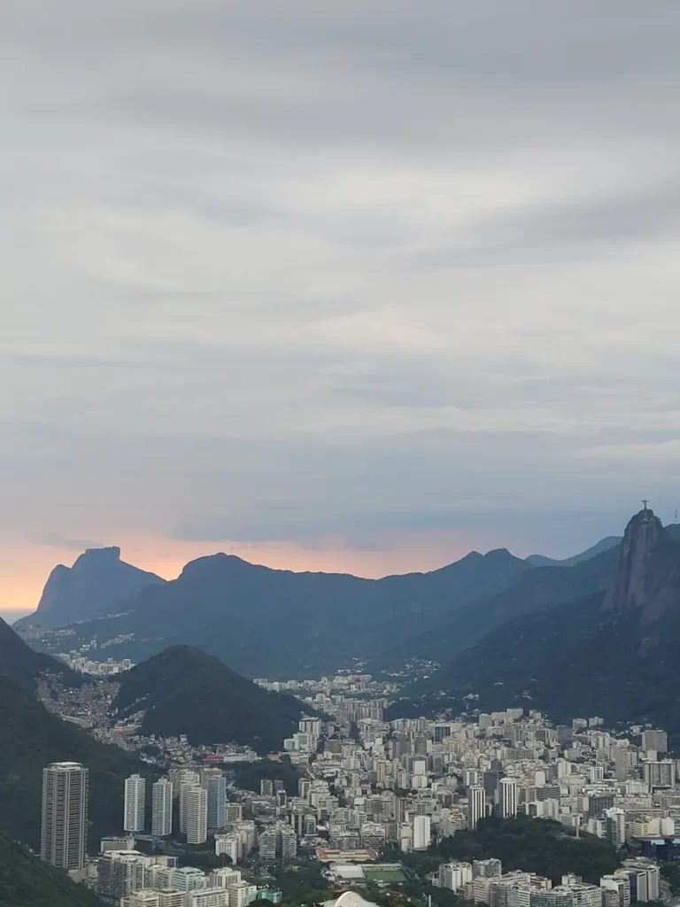 Sunset view of Rio de Janeiro from Sugarloaf with Christ the Redeemer on Corcovado
